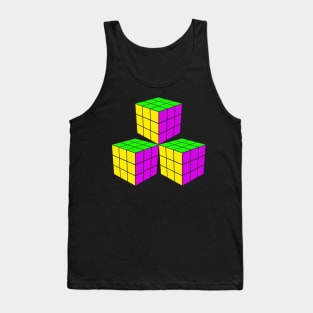 Three Rubik Cubes in a Triangle - Yellow, Green and Pink Tank Top